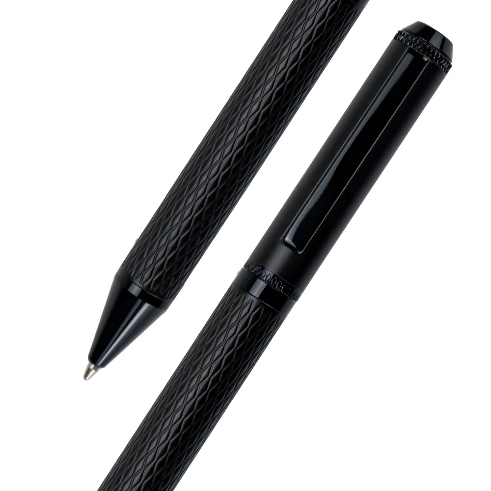 Black-Metal-Pens-with-Diamond-Textured-Design-Barrel-PN67-BLK-View.webp