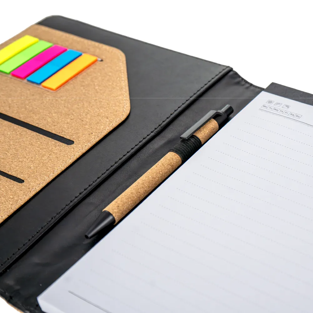 Cork-Cover-Folder-B5-Size-with-Notepad-Pen-and-Sticky-Notes-MB-10-Open-View.webp